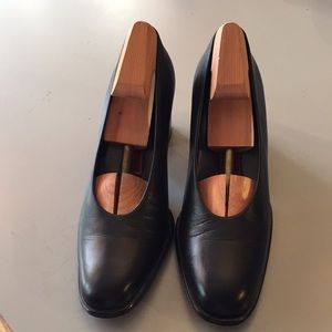 Black Cole Haan pumps, black stacked heel.